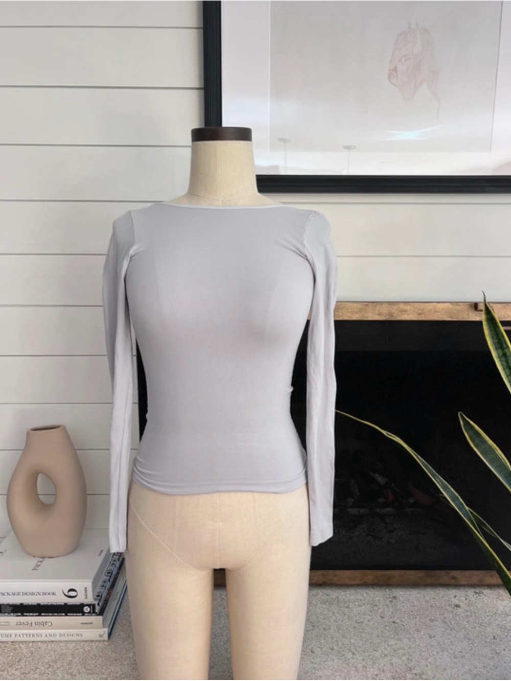Free People Intimately Long Sleeve Crewneck Top - Light Gray NWOT
